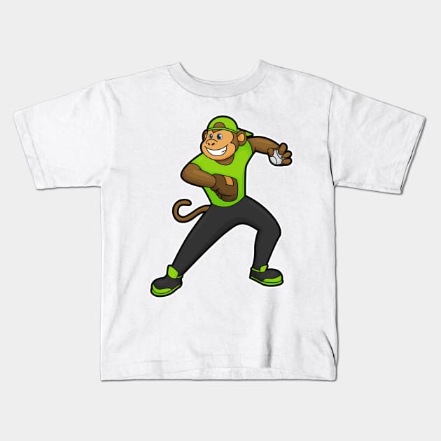 Monkey at Baseball with Baseball bat Kids T-Shirt by Markus Schnabel